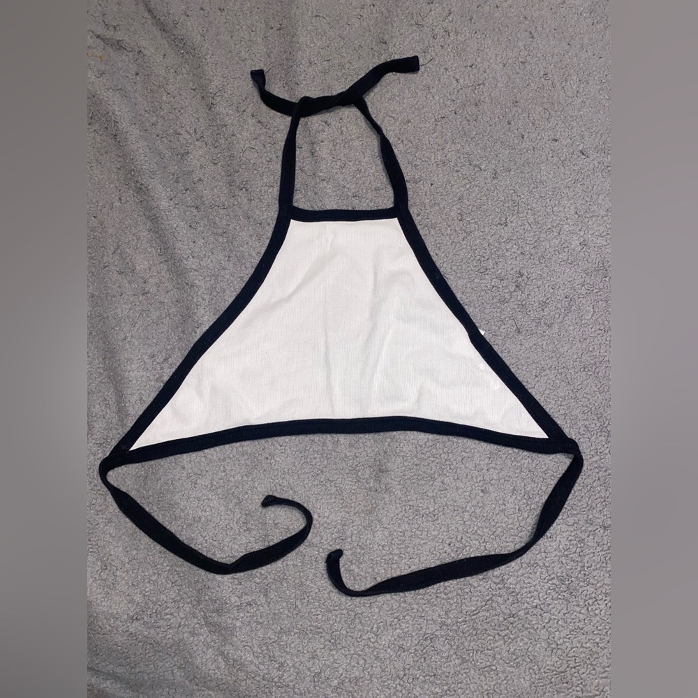 Black and white open tie back Garage cropped shirt